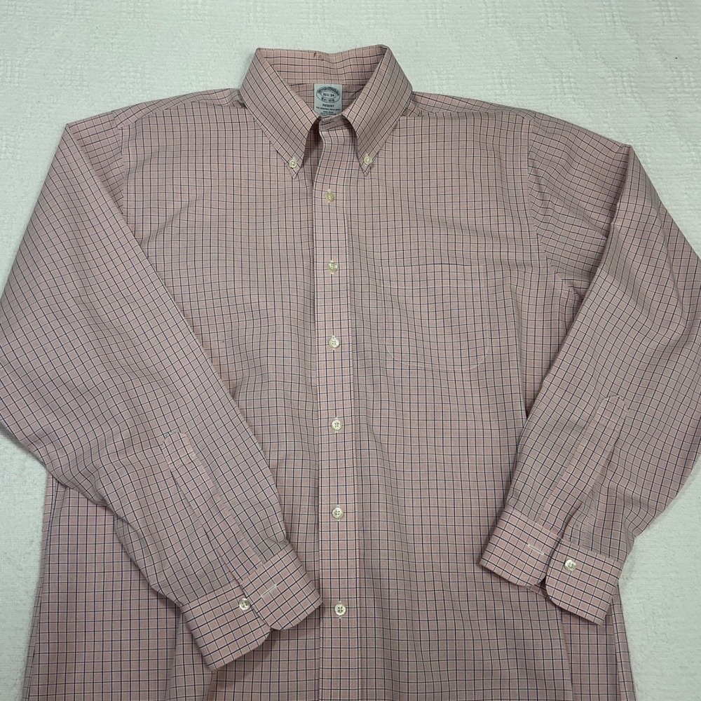 Brooks Brothers Regent Non-Iron Supima Cotton Check‎ Shirt Pink Navy 16.5 34